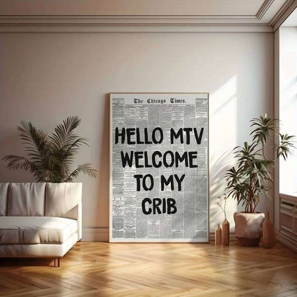 1pc "Hello MTV Welcome to My Crib" Retro 70s Typography Poster, Art Deco Classic Modern Style, 19.7x27.5in Frameless Ink Canvas 26L0421