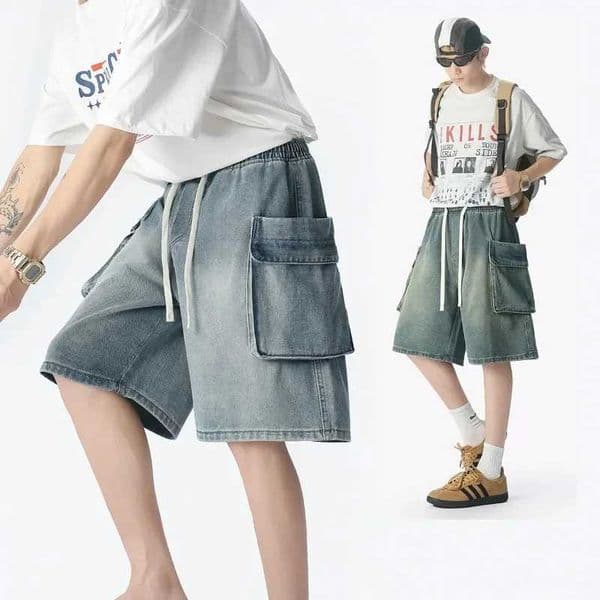 Summer Shorts Fashionable Street Hip-hop Big Pocket Elastic Waist Tie Workwear Shorts Brand Mens Casual Clothing L260521