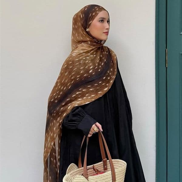 Bohemian Deer Print Hijab Watercolour Shawl Soft Muslim Hijabs Modal Cotton Lightweight Wrap Autumn Headscarf Ramanda y260327