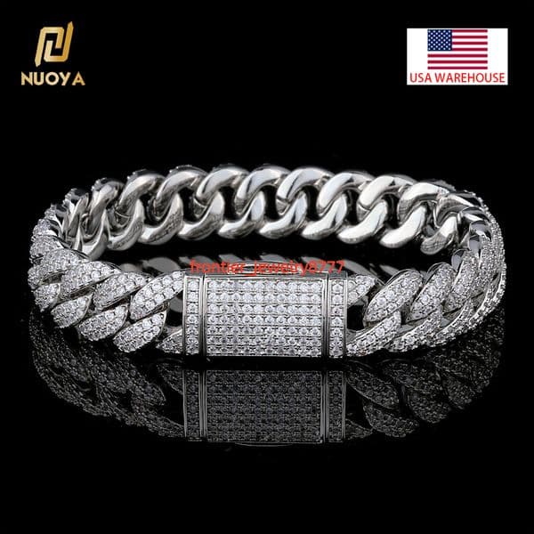NUOYA Luxury Hip Hop 10mm Cuban Link Chain Bracelet Iced Out Diamond for Men and Women Customizable
