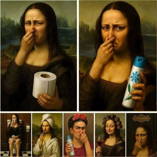 Mona Lisa Funny Canvas Print Poster Vintage Abstract Figure Painting Wash Room Toilet Hallway Wall Art Home Decor 26H0421