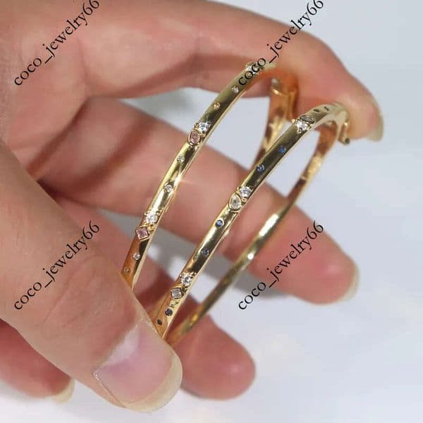NO box Designer Inner Size 58 60mm Pink Blue Waterdrop Bangle Elegant Bracelet Earrings Hip Hop Gold Plated Pave Cubic Zircon Women Party Gift Wholesale Jewelry Set