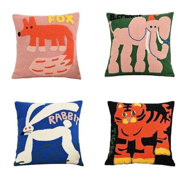 New 45x45cm Cover Cotton Soft Cushion Animal Embroidery Pillow Protector Sofa Living Room 26L0421 Pillow Case