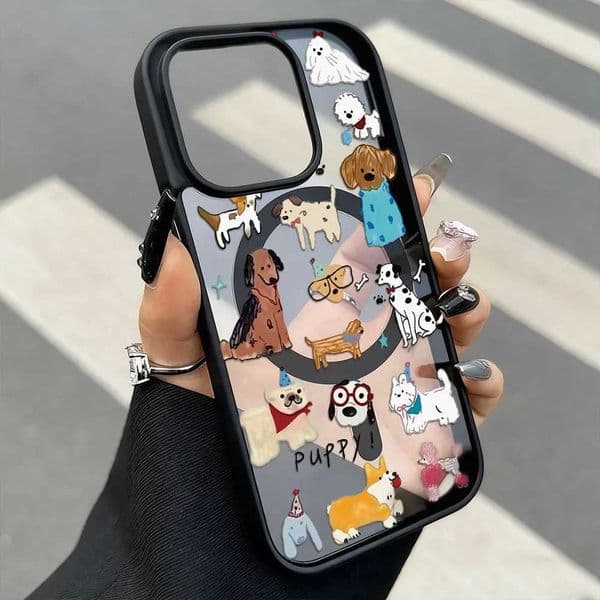 Cute Puppy Cartoon Dog Magnetic Phone Case For iPhone 17 Pro Case iPhone 16 13 11 12 14 15 Pro Max Matte Clear Shockproof Cover H260421