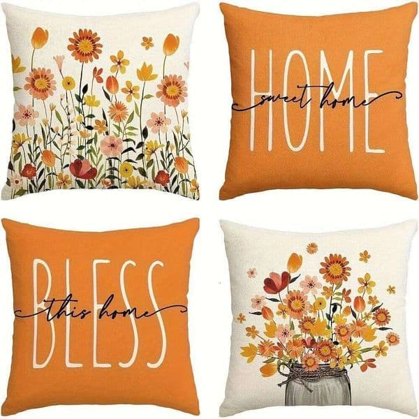 Plant flower orange pattern printing pillowcase home decoration pillow living room sofa chair cushion cover 26L0421