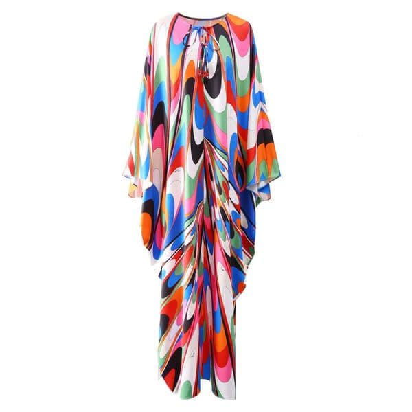 Fashion Spring Summer Style Bohemia Casual Dresses O-Neck Batwing Sleeve Striped Printed Irregularity Loose Dress 260420