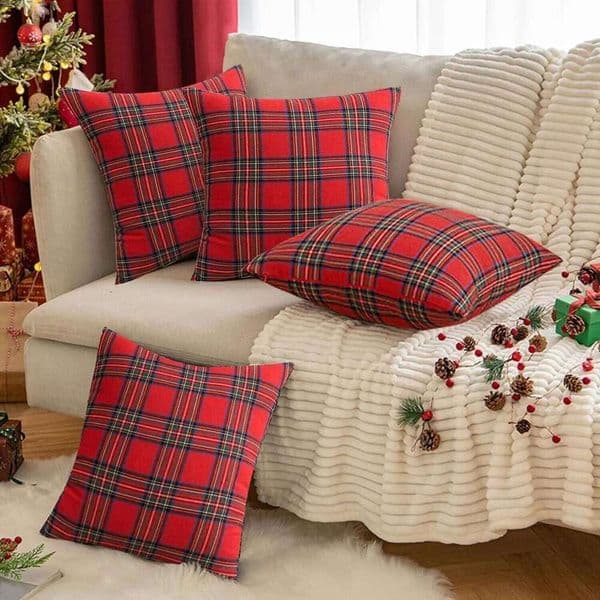 Christmas Plaid Decorative Throw Pillow Covers Scottish Tartan Cushion Case for Farmhouse Home Holiday Sofa Couch Decor 26L0421 Pillow Case