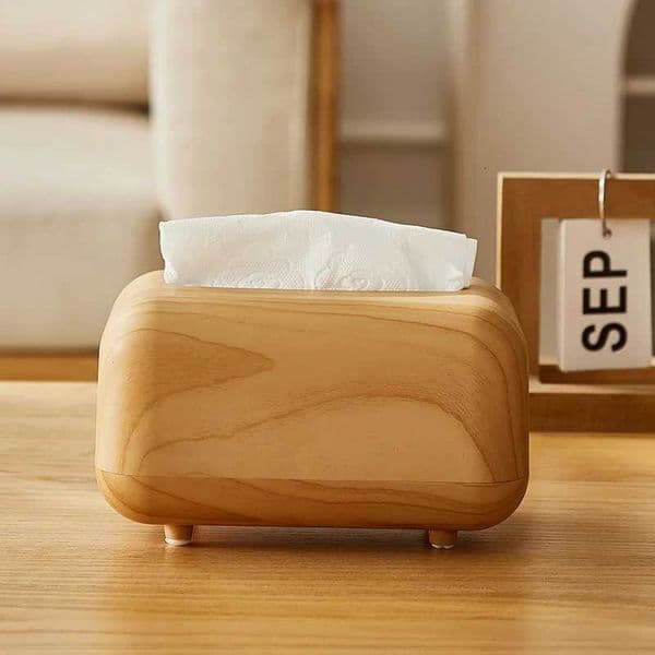 Bedroom living room decoration with spring non-slip desktop coffee table paper box High imitation wood grain magnetic tissue box C260421