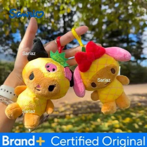 Sanrio Hawaiian Pineapple Collection dark Skin Kuromi Plush Toy Keychains black skin My Melody Small Pendant Backpack Hangings H260421