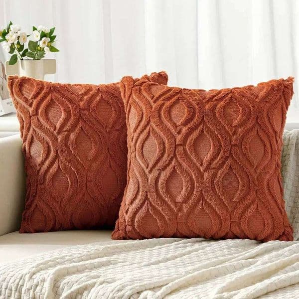Fall Rust Orange Covers 45x45CM Soft Plush Faux Wool Couch Cushion Cover Boho Throw Pillow for Sofa Living Room Bed 26L0421 Pillow Case