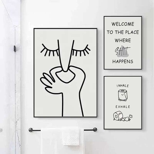 Abstract Humour Bad Smell Funny Bathroom Poster Black White Prints Canvas Painting Wall Art Pictures WC Toilet Room Decor 26H0421