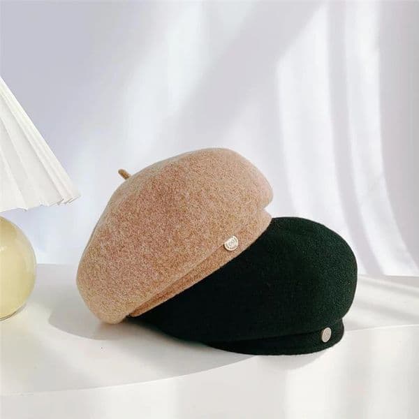 Women French Art Retro Wool Felt Autumn Solid Colors Warm Winter Beanie Hat Beret Cap For Female 260420