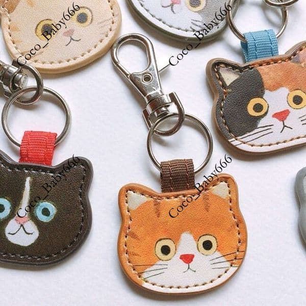 Japanese Style ECOUTE Little Cat Series Keychain Eminette Cute Leather Key Ring Decoration Bag Pendant