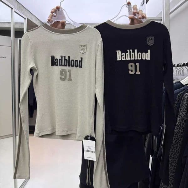 Badblood Bcac Series American Style Hot Girl Long Sleeve T-Shirt for Women with Letter Embroidery Round Neck Niche Color Block Trend T260420