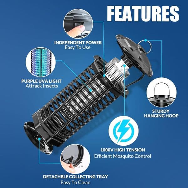 Bug Zapper 11W Electric Mosquito And Fly Killer With LED Light 2-in-1 Outdoor Courtyard Garden Backyard 110V Black