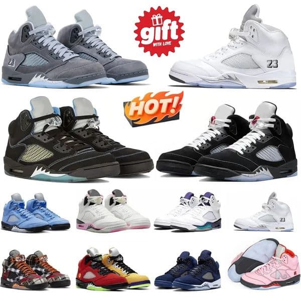 With Box 5 Mens Basketball Shoes 5s Wolf Grey Black Metallic Cat University Blue Nvay Georgetown Aqua Concord Racer Blue Raging Bull Fire Red Sail Off Noir Trainer