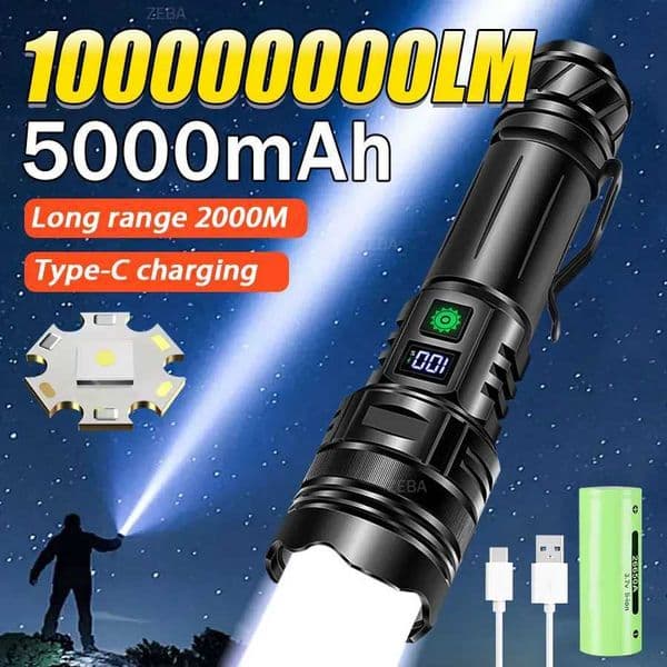 Powerful D Flashlight Super Bright Rechargeab Portab Ultra Power Torch lamp Outdoor ergency Cam LanternT260421