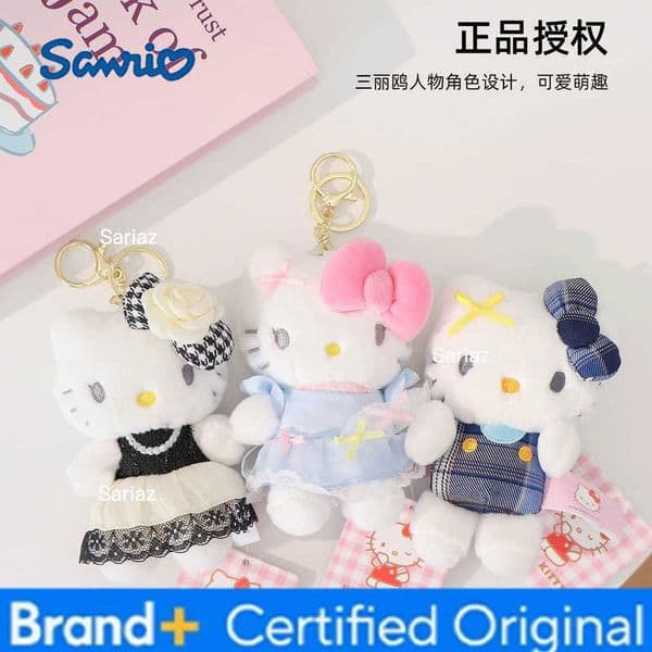Sanrio Genuine Hello Kitty Melody Cute Girl Keychain School bag Pendant Kids Plush Toys Keyring Plushier Birthday Christmas Gift H260421
