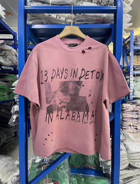 Hole Print T shirt Men shirts Cotton Vintage Pink tees QC Pics 26SS