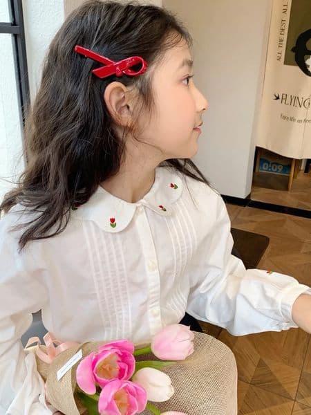 spring kids girls clothes cotton white shirts baby girl tops Petal shape Flower Embroidered Collar Shirt 260421