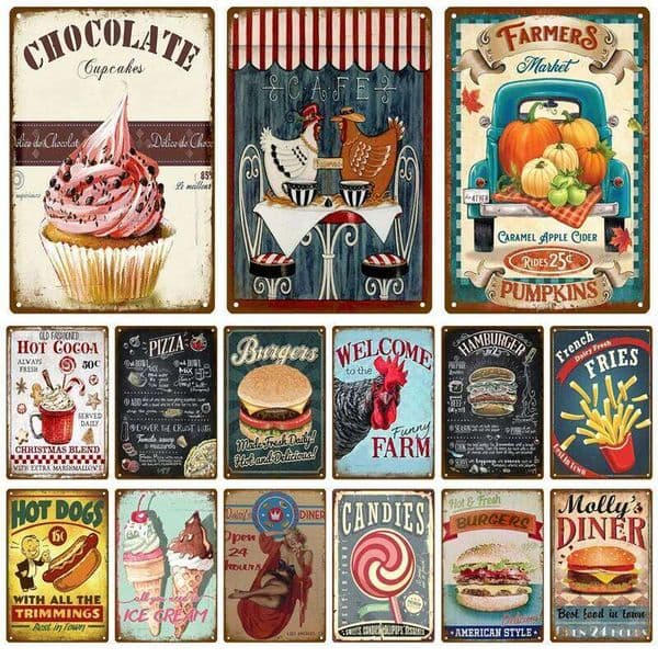 Delicate Fast Food Plate Tin Sign Plaque Vintage Restaurant Home Bar Cafe Kitchen Metal Poster Wall Decor Accessories 26L0422