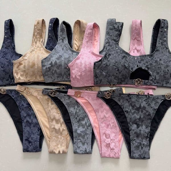 Autumn and winter hot-selling new womens fashion sexy jacquard fabric warm bikini two-piece swimsuit set T260420