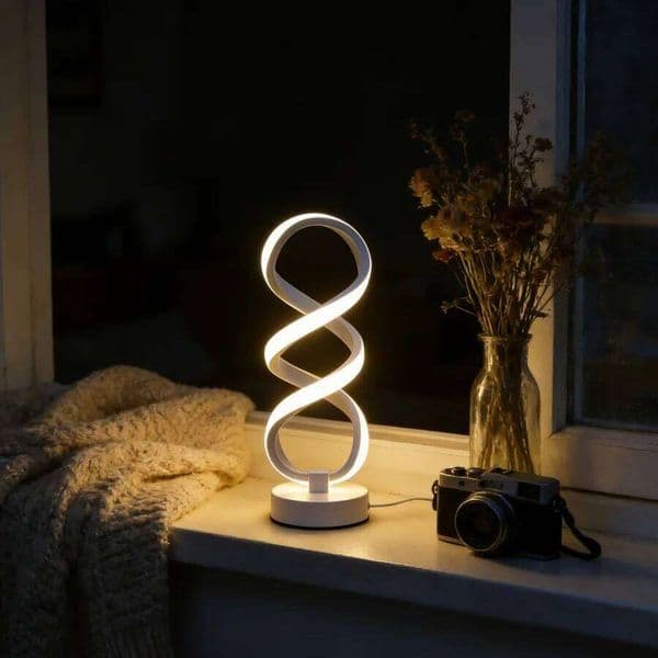 1PC Modern Spiral LED Table Lamp, Warm White Dimmable Night Light, Decorative Desk Lamp for Bedroom, Living Room, Office
