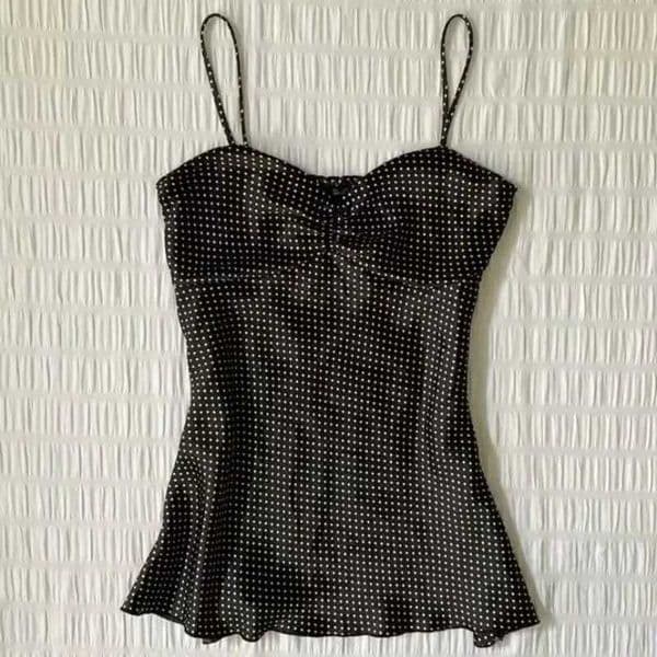 Y2K Polka Dot Crop Top Women French Vintage Folded Bust Camisole Sexy Slim Fit Halter Tank for Club Strtwear L260421
