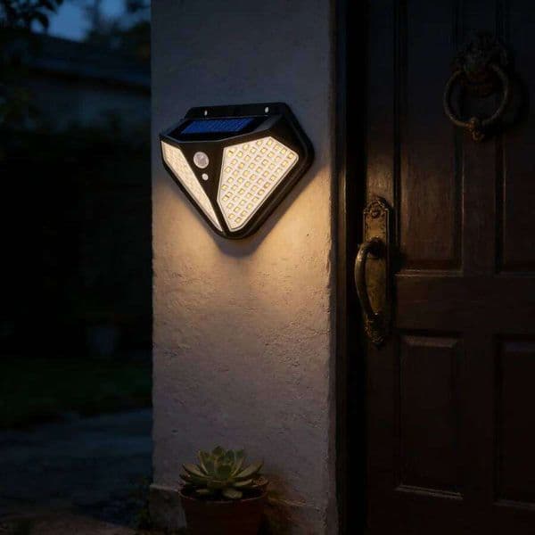 1PC Triangular Solar Motion Sensor Light, 48 LED Outdoor Waterproof Wall Light for Garage, Patio, Yard Security