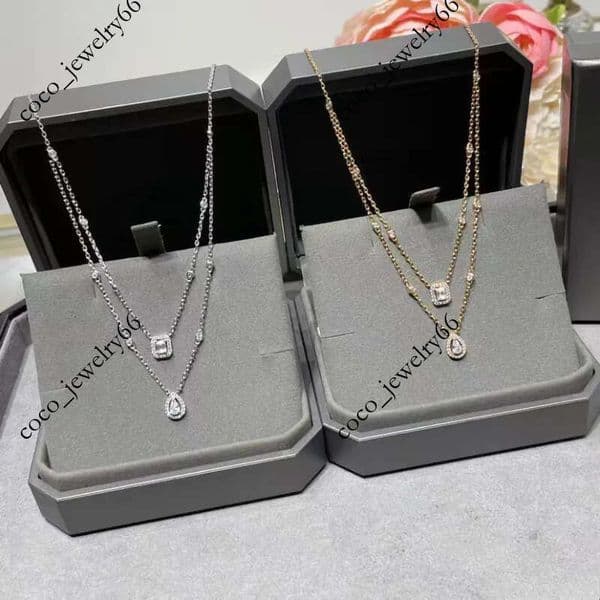 Luxury double row moissanite chain choker necklace for women ice square diamond silver 18k rose gold classic drop designer chokers necklaces jewelry