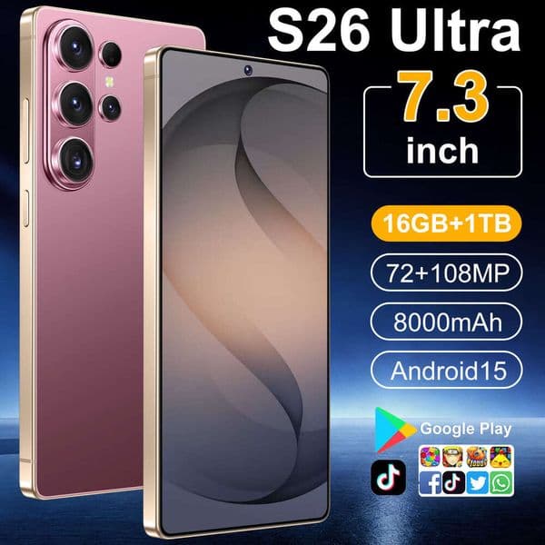Best-selling S26 Ultra, an Android phone with a built-in pen, features a 7.3-inch all-in-one device with a 16+1T capacity hole-punched screen.