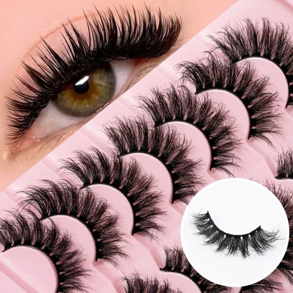 7 Pairs Thick Fluffy False Eyelashes Soft Lightweight, 3D Faux Mink Lashes Strip Natural Look, Handmade Reusable Lashes with Wispy Finish Eyelash Extensions