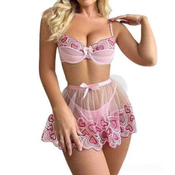 New Design Chiffon Transparent Slit Opening Lace Embroidered Elastic Heart-Shaped Decorative Sexy Half Slips Underwear