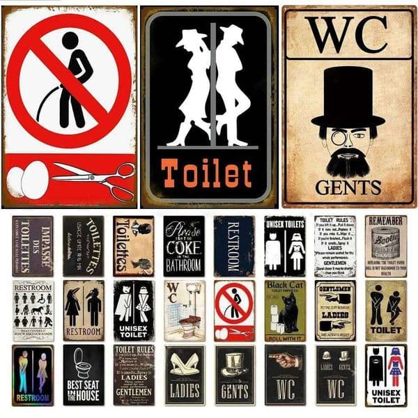 Vintage Retro Toilet WC Restroom Metal Tin Sign Set Funny Bathroom Wall Art Decor for Washroom Man Cave Bar Rustic Iron Painting 26L0422