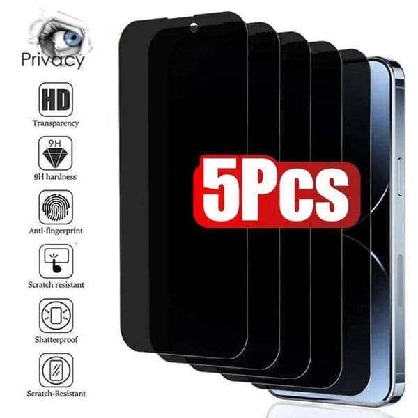 5Pcs Full Cover Anti Spy Screen Protector for iPhone 17 12 13 PRO MAX 14 Tempered Glass Privacy 15 Plus 16 Pro Max 26L0422