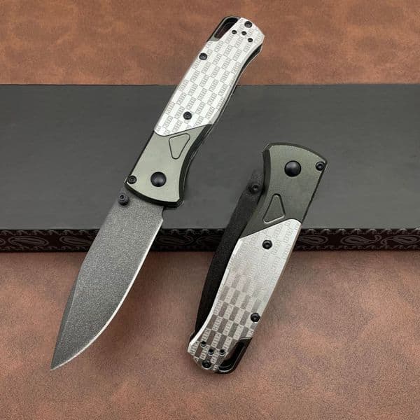Special DIY 535BK-2501 Folding Knife 3.15" D2 Satin Plain Blade, Aluminum Handles
