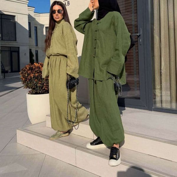 European American Cross Border Women S Clothing Spring New Fashion Retro Buttoned Loose Shirt And Wide Leg Lantern Pants Set Luxury