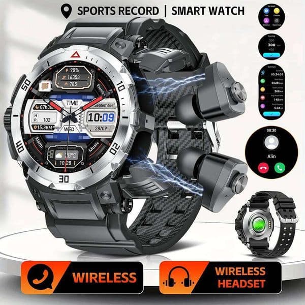 New NFC Headset Smart 2 in 1 TWS BT Headphone Earbuds Music Call Men Health Monitoring Waterproof Sports Watch 26Y0422