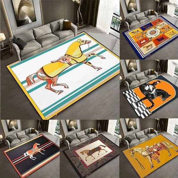 Fashion Ethnic Frame Carpet Horse 3d Printing Rectangle Room Rug Black Green Orange Living Bedroom Bedside Floor Table Mat 250711