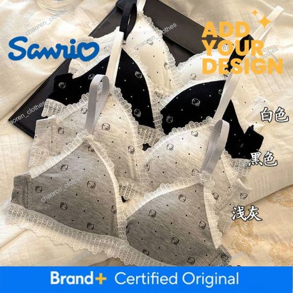 Kawaii Women Thin Bra Cute Underwear Sanrio Hello Kitty Anime Cotton Small Breasts Breathable Cartoon Student Sweet Girl Fashion Luxury Goods