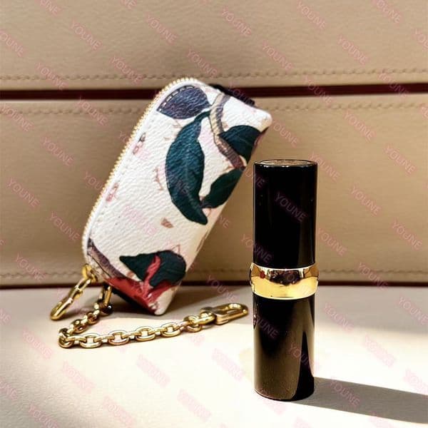 Cosmetic Lipstick Pouch Charm Designer Keychain Lady Clutch Cylinder Coin Pouch Women purse wallets beauty case Monogram canvas flora fauna motifs lipstick bag 11c