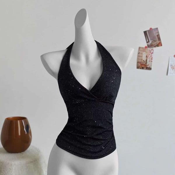 Cross New Sexy V Neck Halter Tie Up Tank Top Shiny Street Style Y K Luanyun
