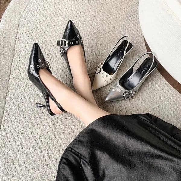y ner Women Sandals Fashion Pointed Toe Buckle Strap Metal High Heeled Kitten Heel Elegant Single Shoes Female 260421