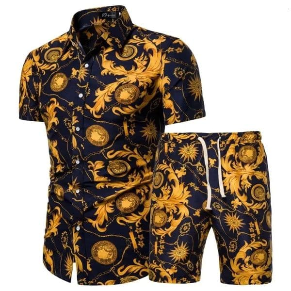 Summer Mens Clothing Shortsleeved Printed Shirts Shorts 2 Piece Fashion Male Casual Beach Vacations Clothes 260420BANJIA