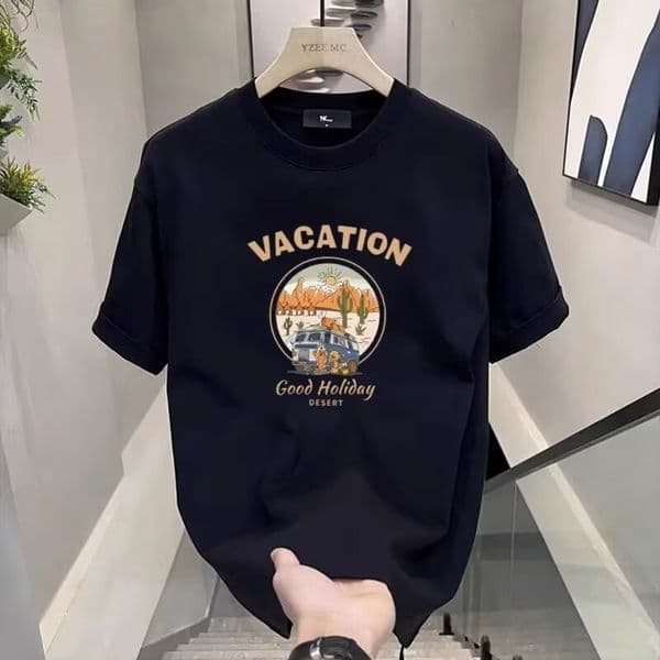 VACATION alphabet print pattern heavyweight cotton t-shirt, crew neck men's t-shirt, women's t-shirt