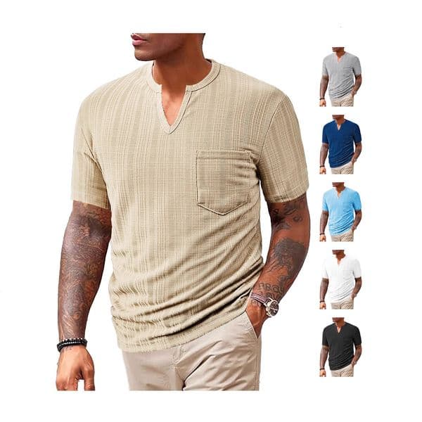 Designer T-shirt Designer Hoodie Of Men's European And American Summer New Style Sporty Casual Loose Solid Polo Color All-polyester Imitation Linen V-neck Men's