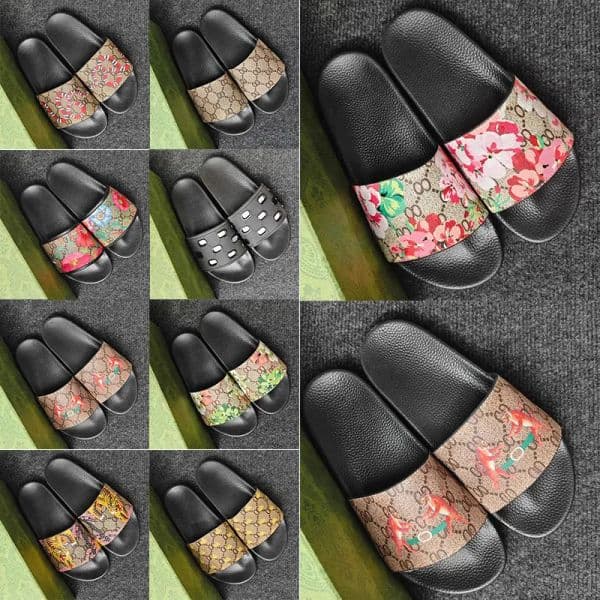 Free Shipping Sandals famous designer women platform slippers Blooms Flower Tiger Bee Canvas Flat Gear Bottom Slides Shoes Sliders Flip Flops womens
