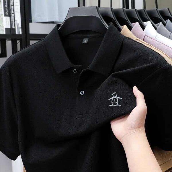 100% pure cotton summer new men's short sleeved polo shirt design high-end brand penguin embroidery business comfortable 26W0422