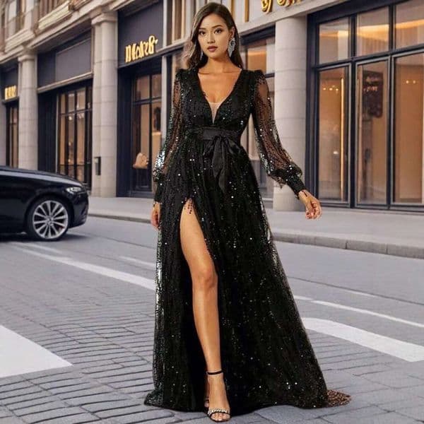 Women S New Autumn Mesh Sequin Long Evening Dress For Banquets And Events Luanyun