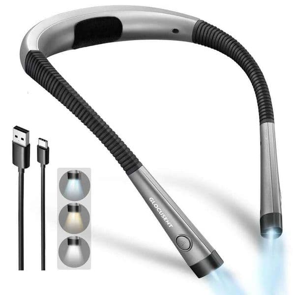 Glocusent 3-Color&6-Brightness Light, Bendable Neck Light,Rechargeable Perfect Book Light for Reading in Bed